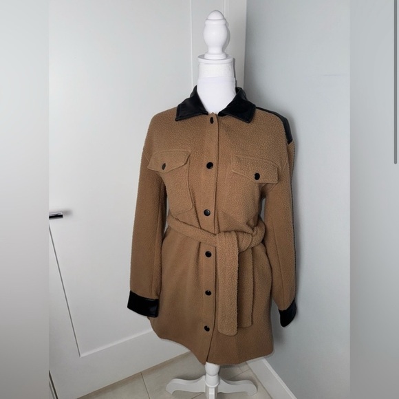 LAMARQUE Tan Black Zosia Belted Shacket/SMALL - Picture 3 of 10